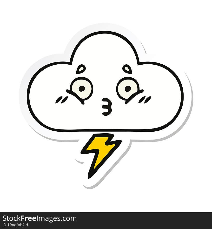 Sticker Of A Cute Cartoon Thunder Cloud