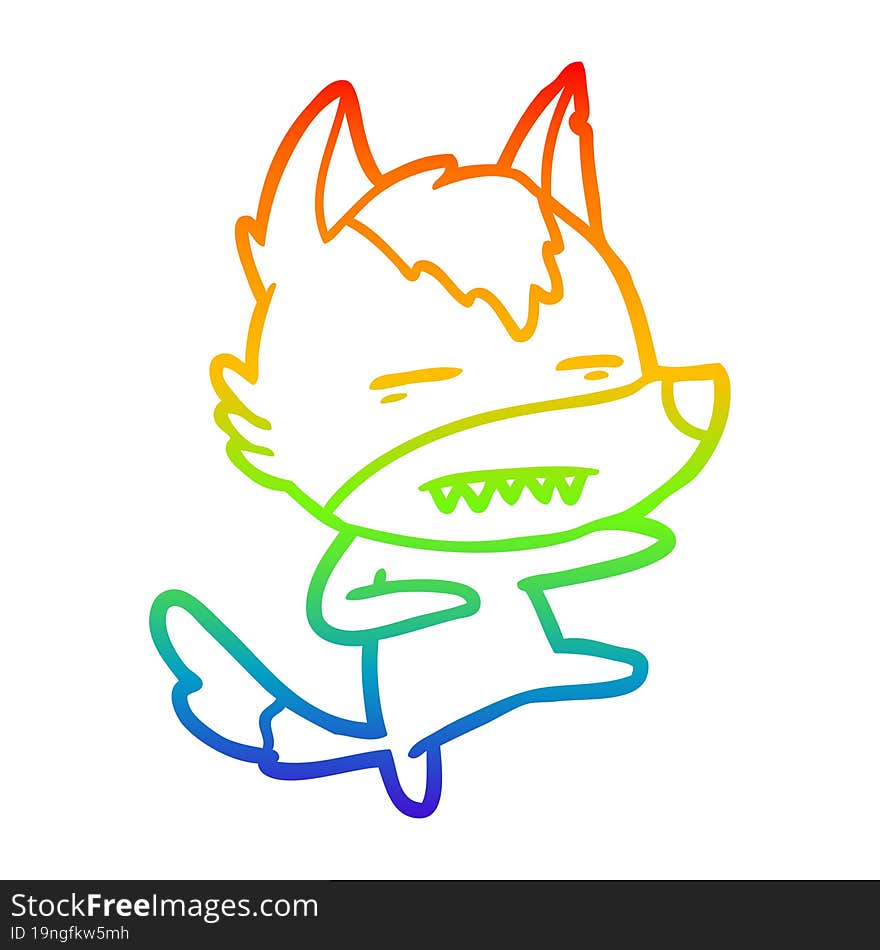 rainbow gradient line drawing cartoon wolf kicking