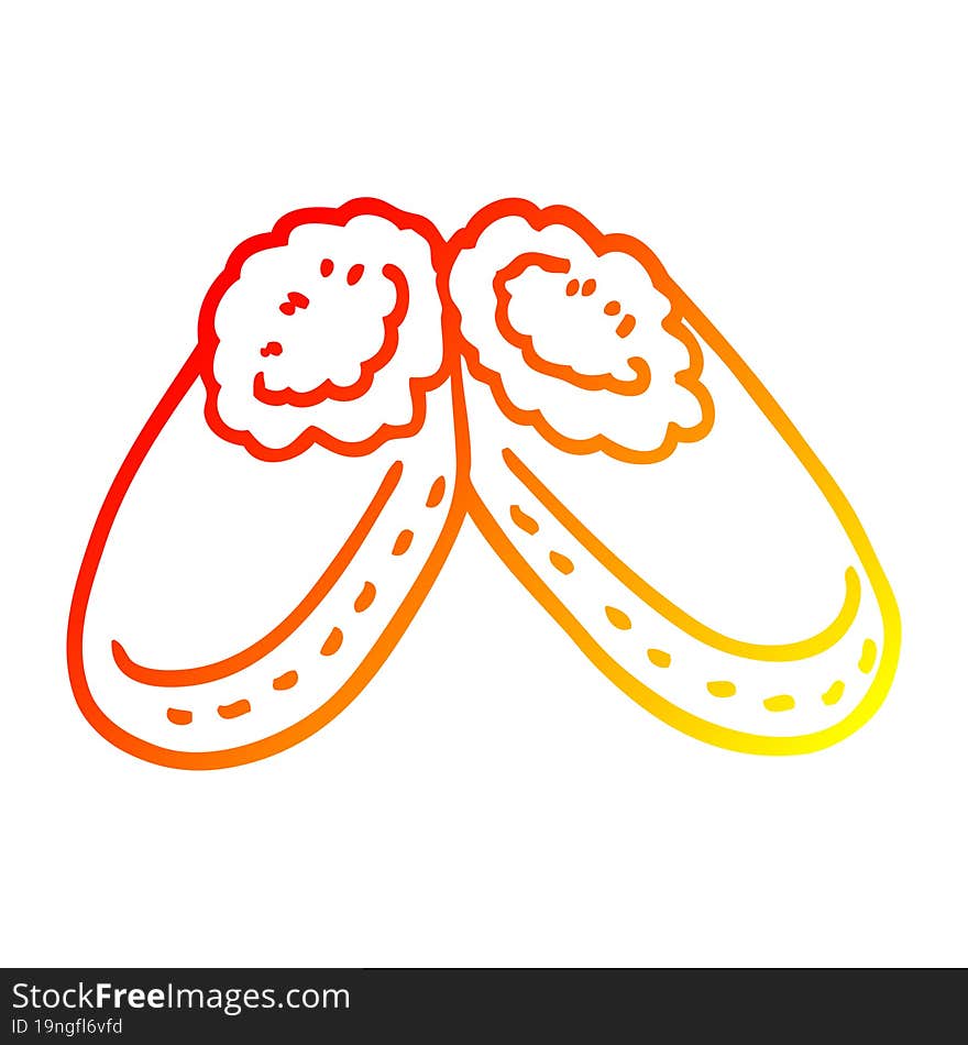 warm gradient line drawing of a cartoon comfy slippers