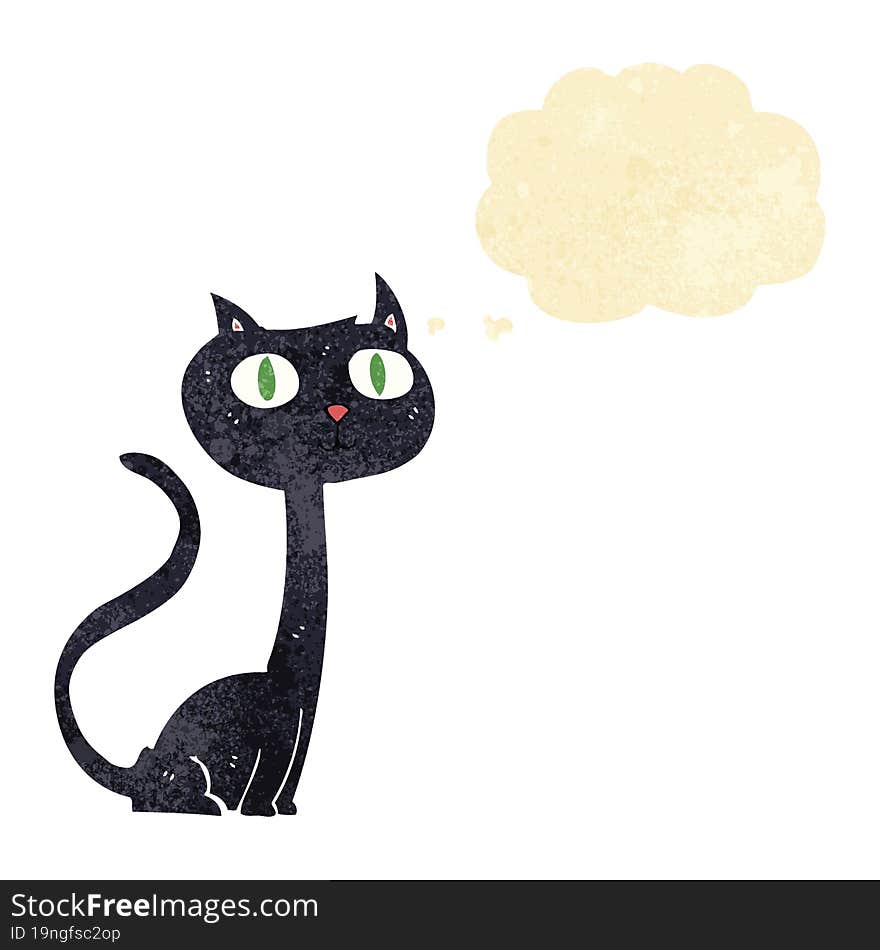 cartoon black cat with thought bubble