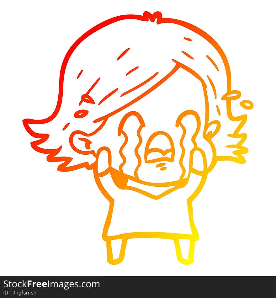 warm gradient line drawing of a cartoon woman crying