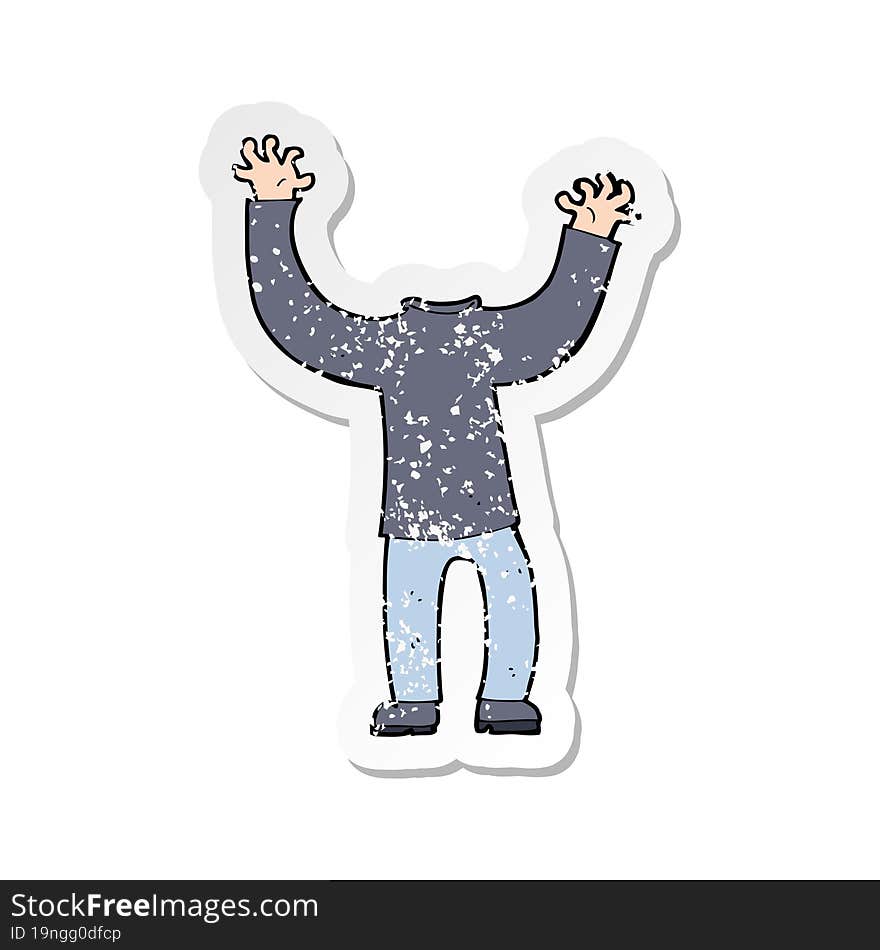 retro distressed sticker of a cartoon headless body