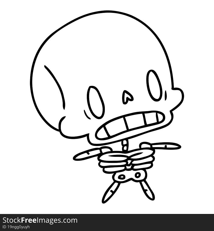 line drawing illustration kawaii cute dead skeleton. line drawing illustration kawaii cute dead skeleton