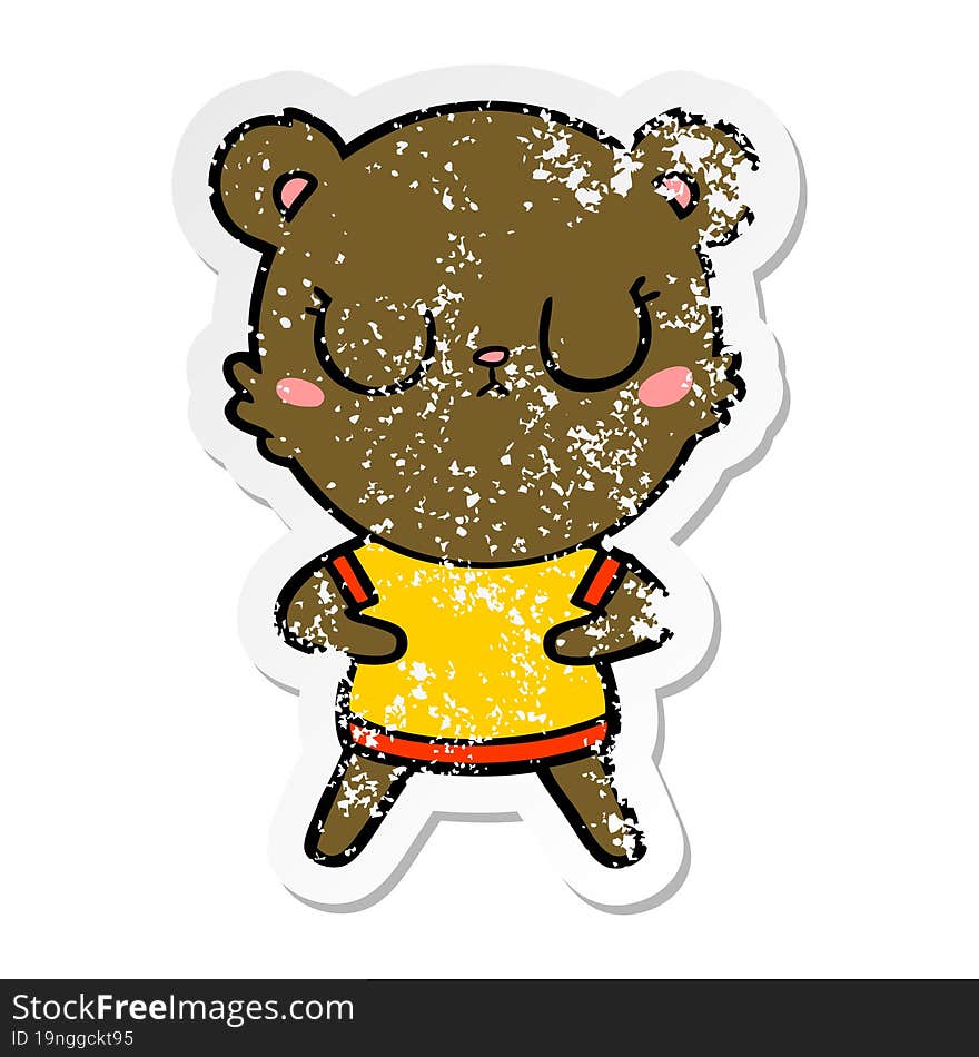 Distressed Sticker Of A Peaceful Cartoon Bear