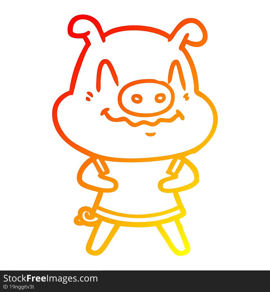 warm gradient line drawing nervous cartoon pig