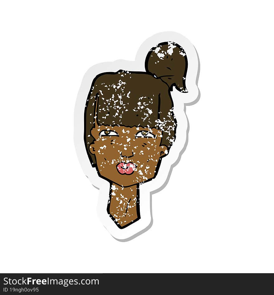 Retro Distressed Sticker Of A Cartoon Female Head