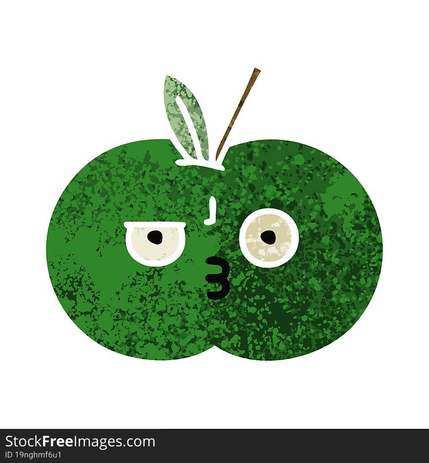 Retro Illustration Style Cartoon Juicy Apple