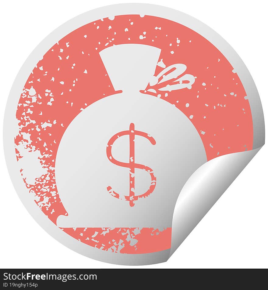 Distressed Circular Peeling Sticker Symbol Bag Of Money