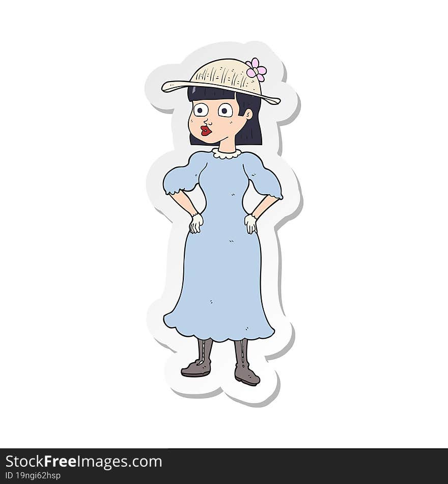 Sticker Of A Cartoon Woman In Sensible Dress