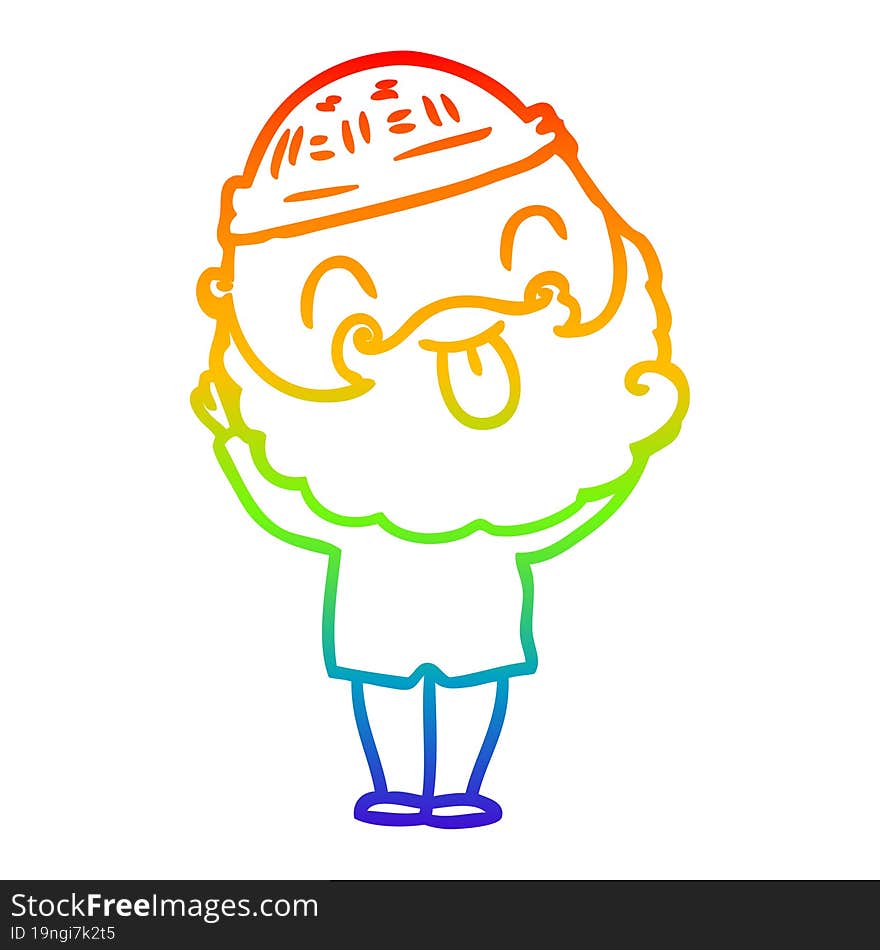 rainbow gradient line drawing man with beard sticking out tongue