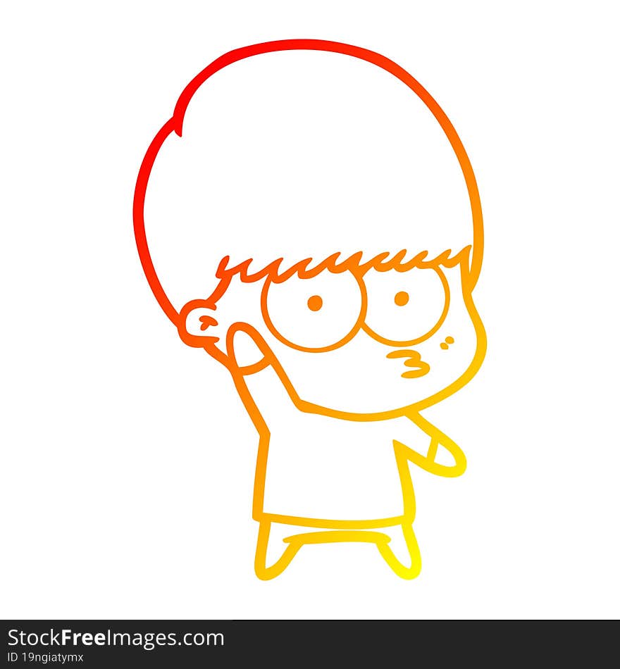 warm gradient line drawing nervous cartoon boy waving