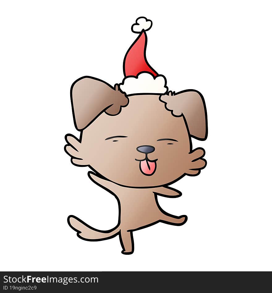 gradient cartoon of a dancing dog wearing santa hat