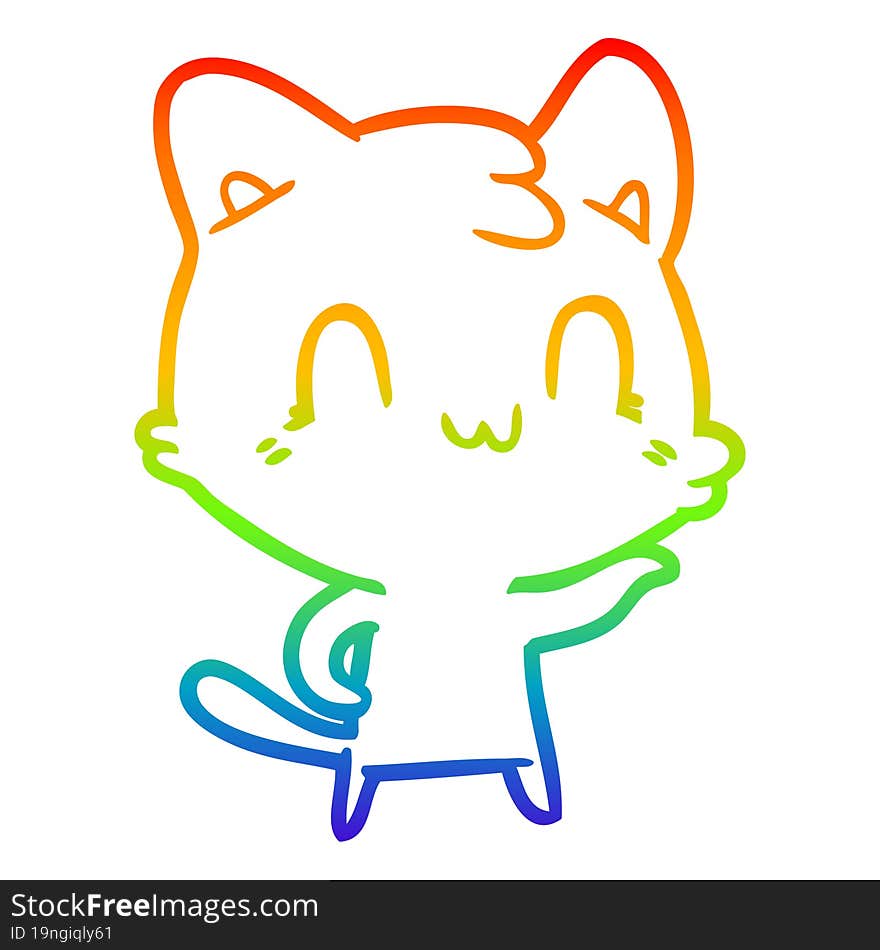 rainbow gradient line drawing cartoon happy cat