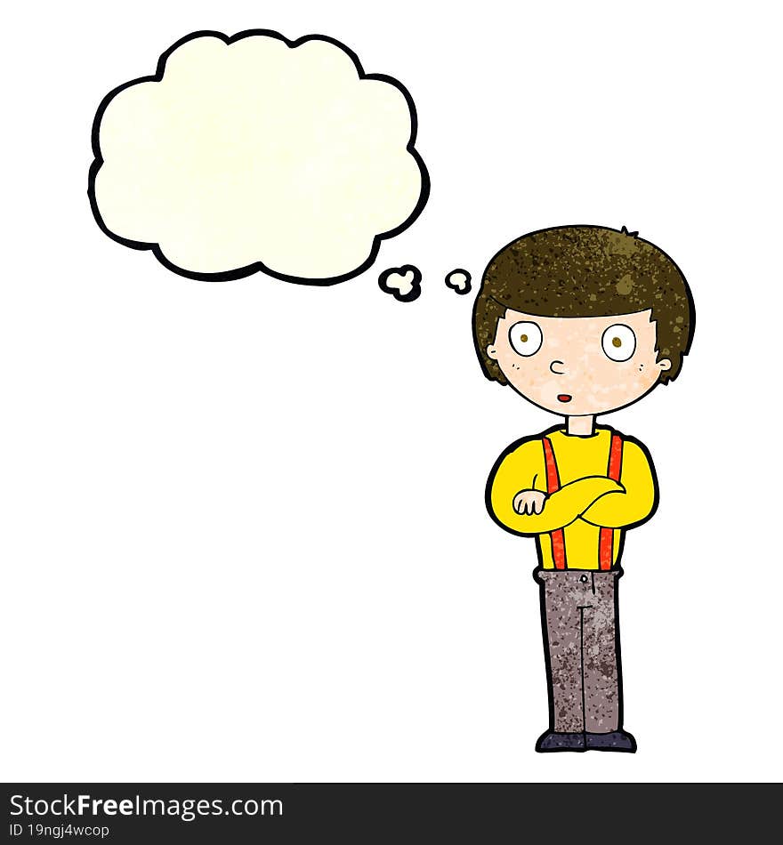 cartoon staring boy with thought bubble