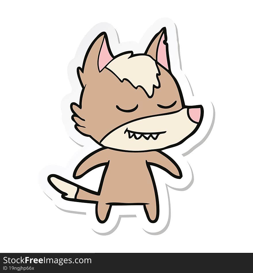 sticker of a friendly cartoon wolf