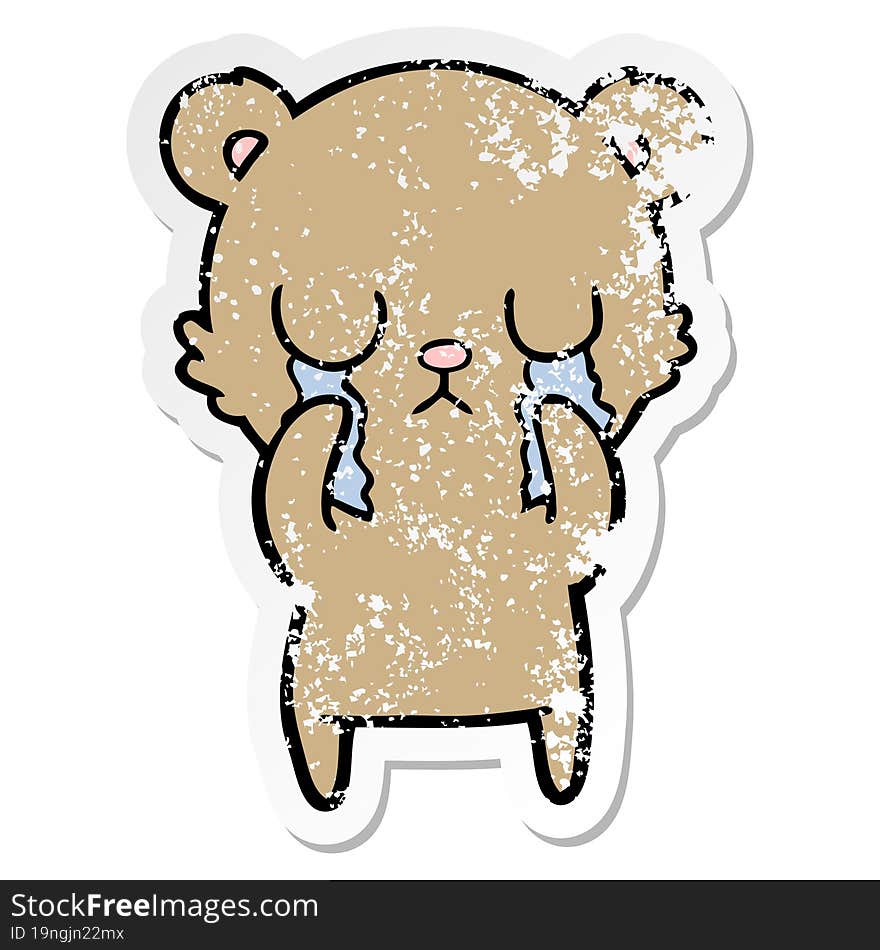 Distressed Sticker Of A Crying Cartoon Bear