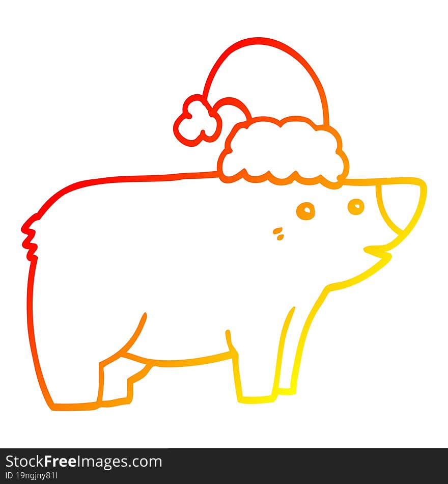 warm gradient line drawing of a cartoon bear wearing christmas hat