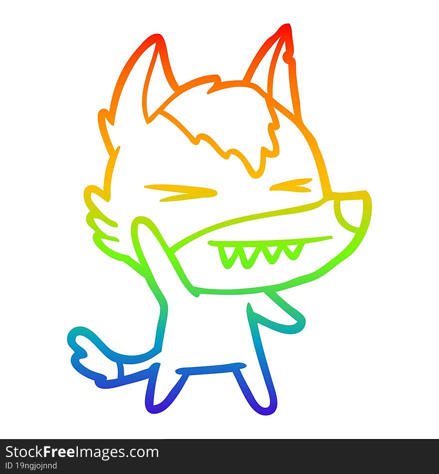 rainbow gradient line drawing of a angry wolf cartoon