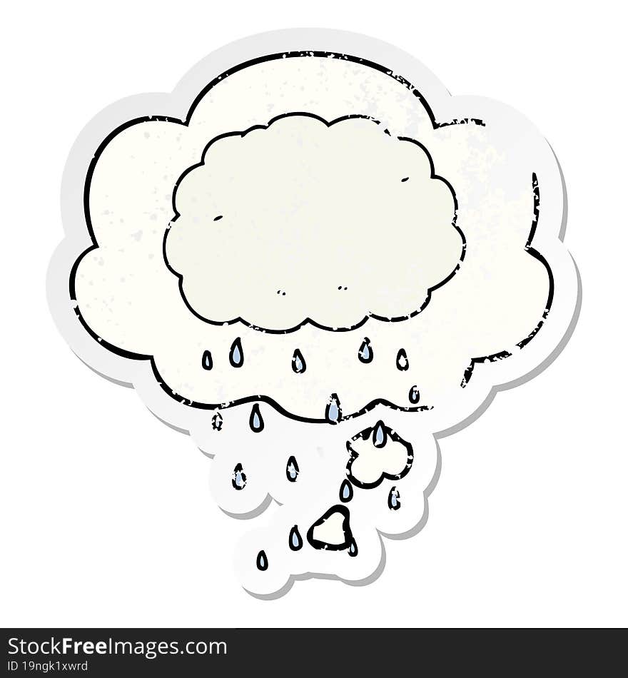 Cartoon Rain Cloud And Thought Bubble As A Distressed Worn Sticker