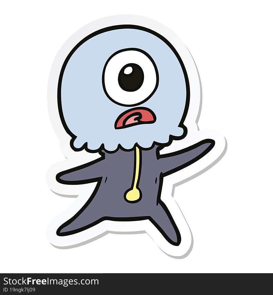 sticker of a cartoon cyclops alien spaceman