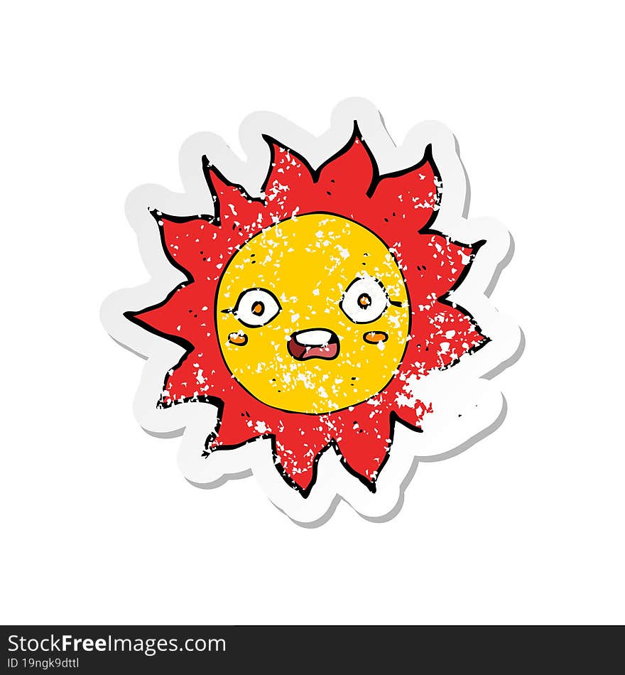 retro distressed sticker of a cartoon sun