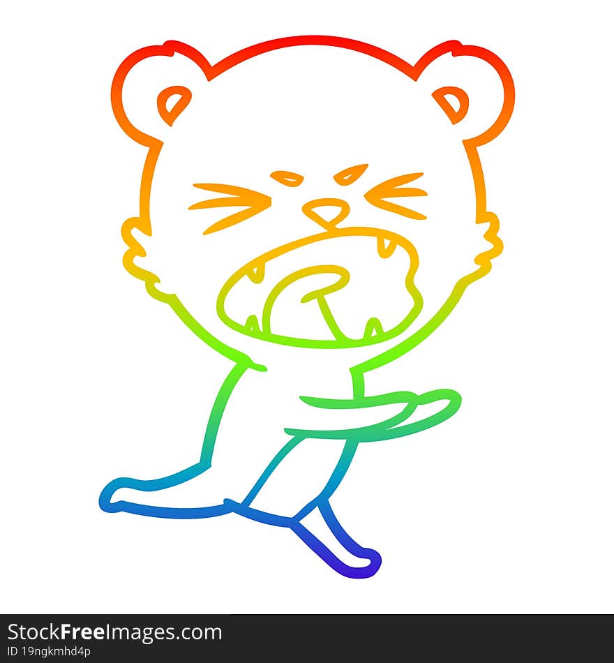 Rainbow Gradient Line Drawing Angry Cartoon Bear Shouting