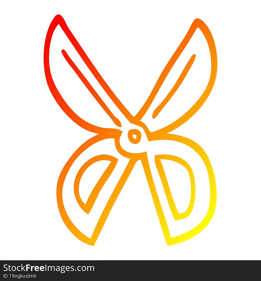 warm gradient line drawing of a cartoon scissors