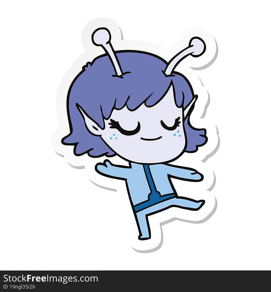 sticker of a smiling alien girl cartoon