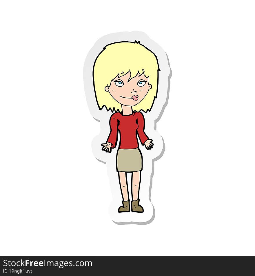 Sticker Of A Cartoon Woman Shrugging Shoulders