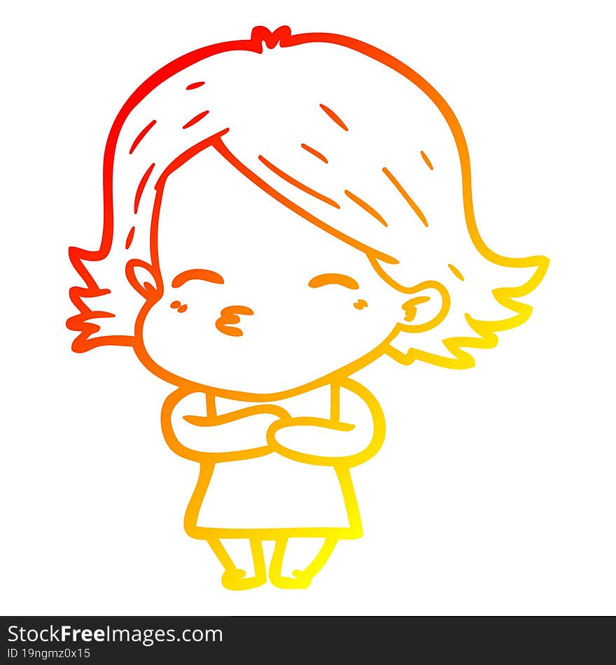 warm gradient line drawing of a cartoon woman