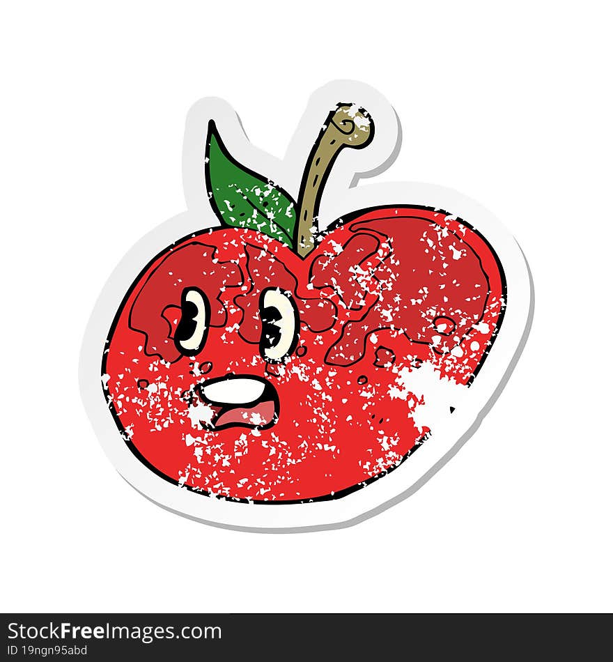 retro distressed sticker of a cartoon apple