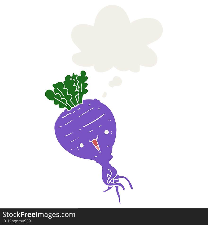 cartoon turnip with thought bubble in retro style