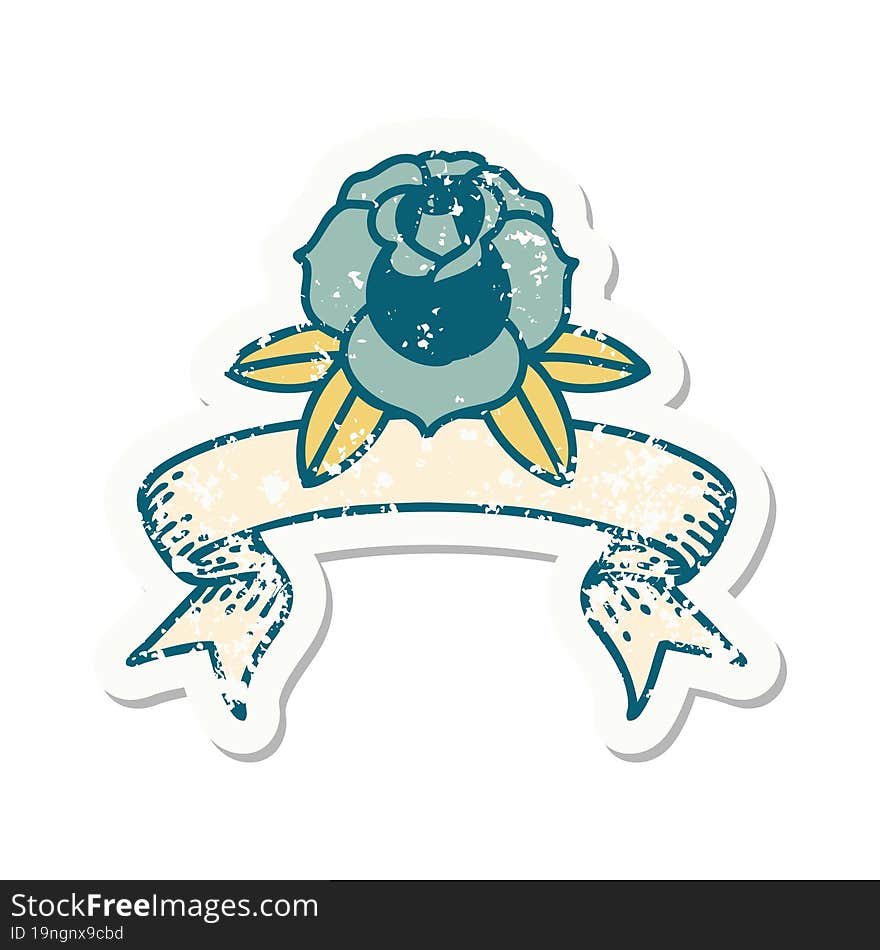 grunge sticker with banner of a flower