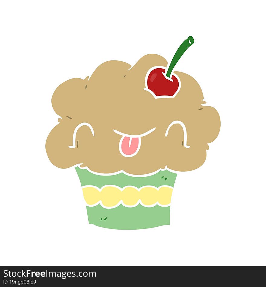 funny flat color style cartoon cupcake