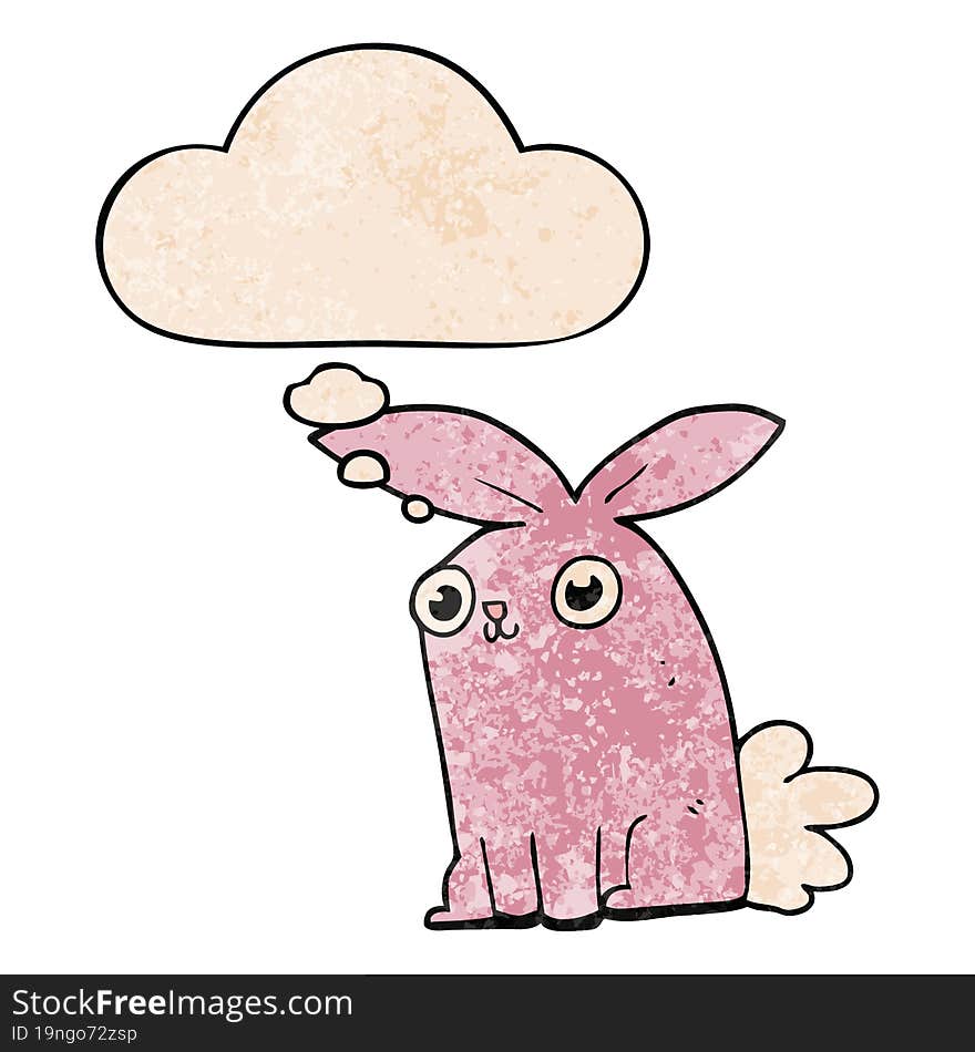 cartoon bunny rabbit with thought bubble in grunge texture style. cartoon bunny rabbit with thought bubble in grunge texture style