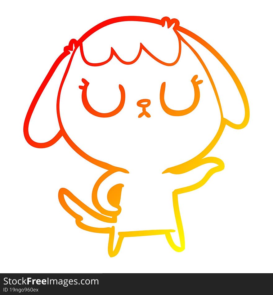 warm gradient line drawing of a cute cartoon dog