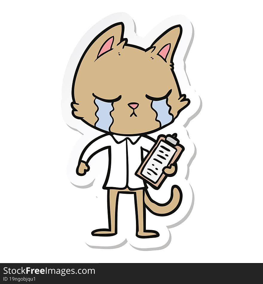 Sticker Of A Crying Cartoon Business Cat