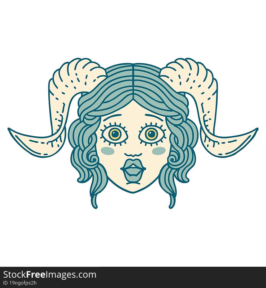 Retro Tattoo Style tiefling character face. Retro Tattoo Style tiefling character face