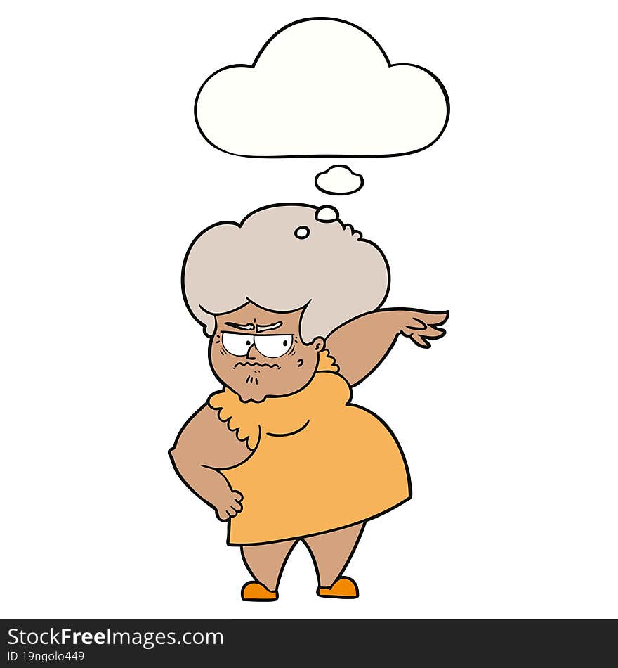 cartoon angry old woman and thought bubble