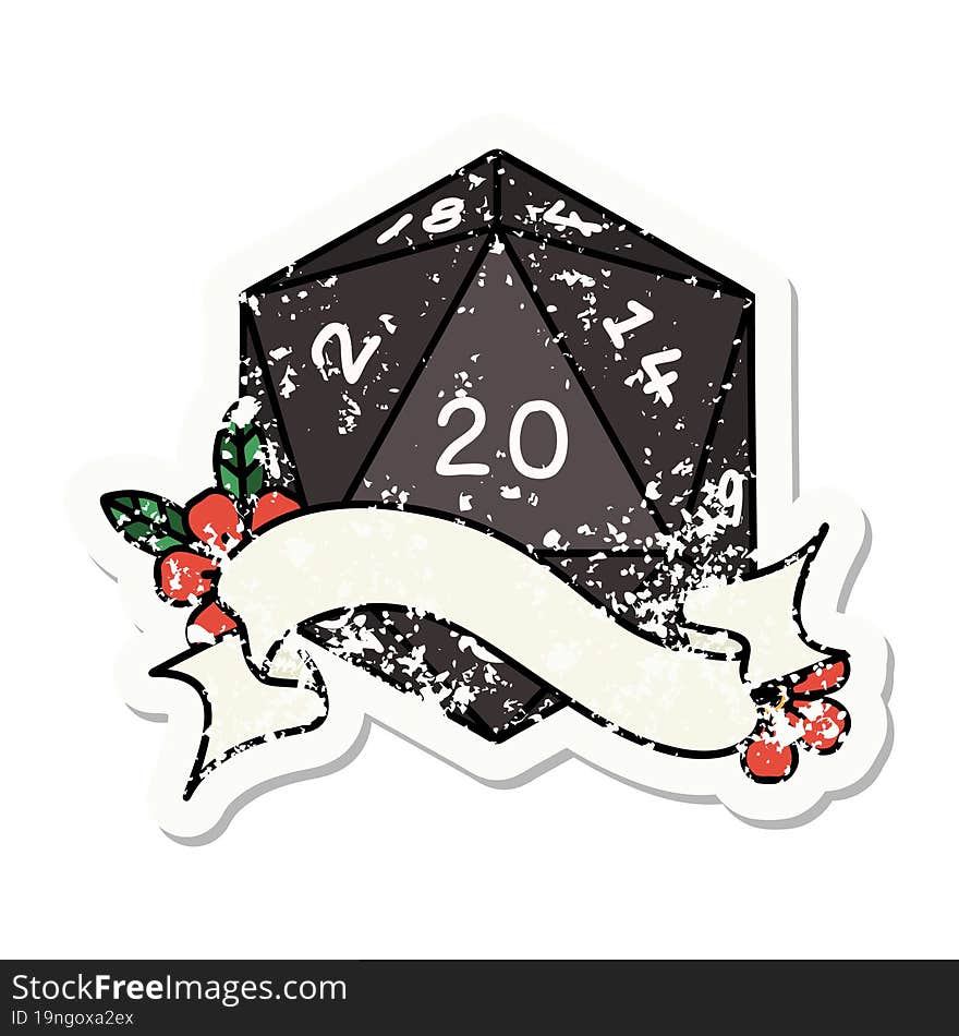 natural twenty D20 dice roll grunge sticker