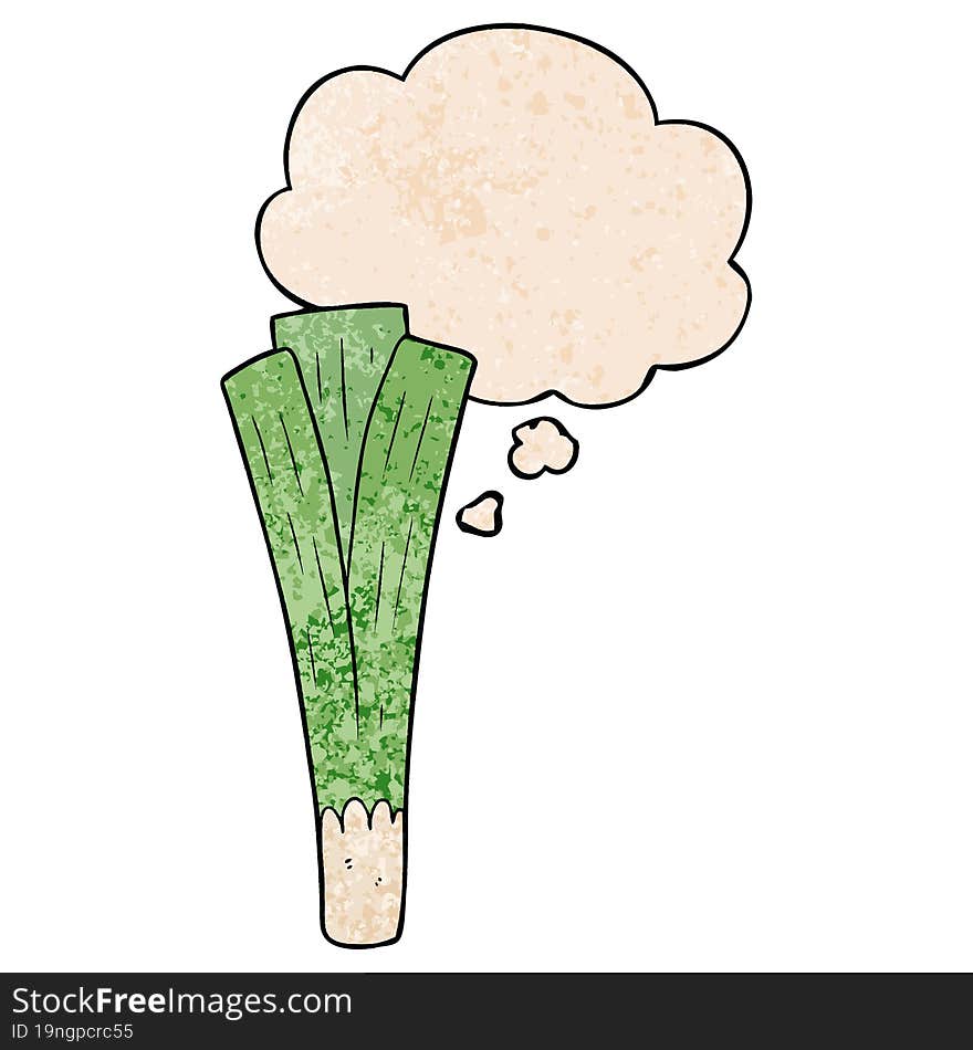 cartoon leek and thought bubble in grunge texture pattern style