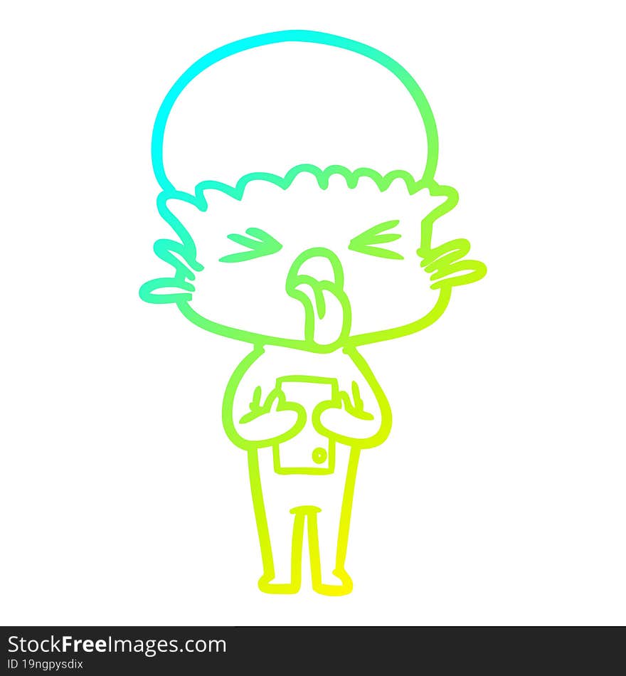 Cold Gradient Line Drawing Disgusted Cartoon Alien