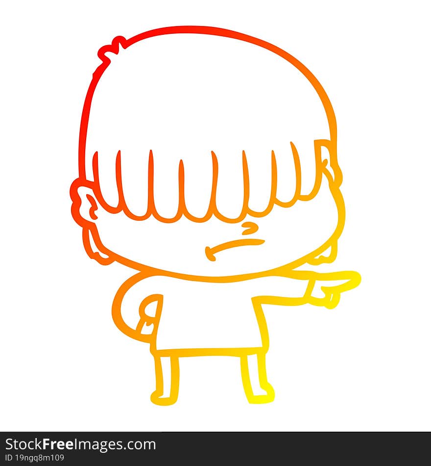 warm gradient line drawing cartoon boy with untidy hair