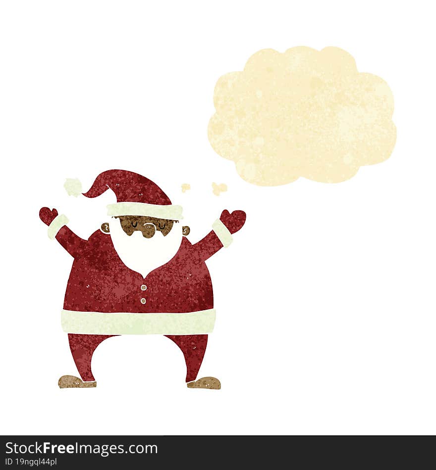 cartoon santa claus with thought bubble