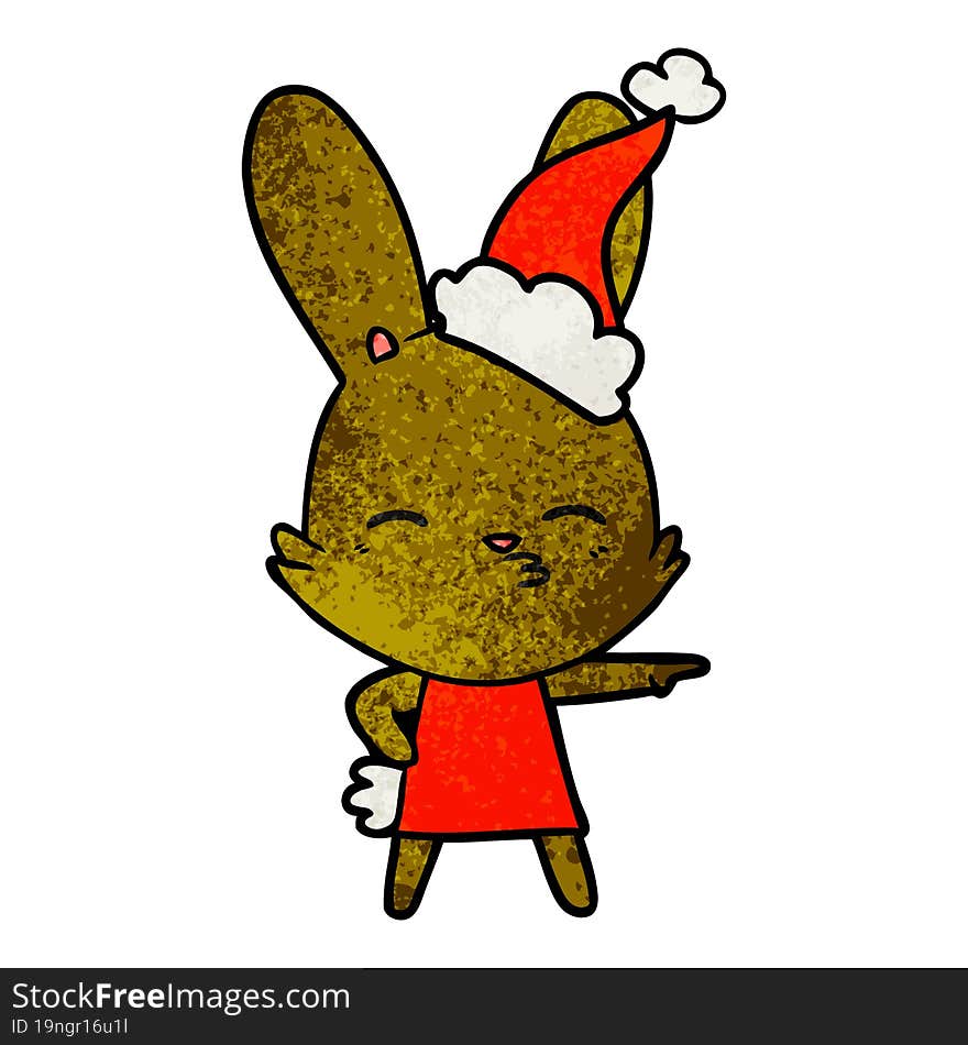 curious bunny textured cartoon of a wearing santa hat