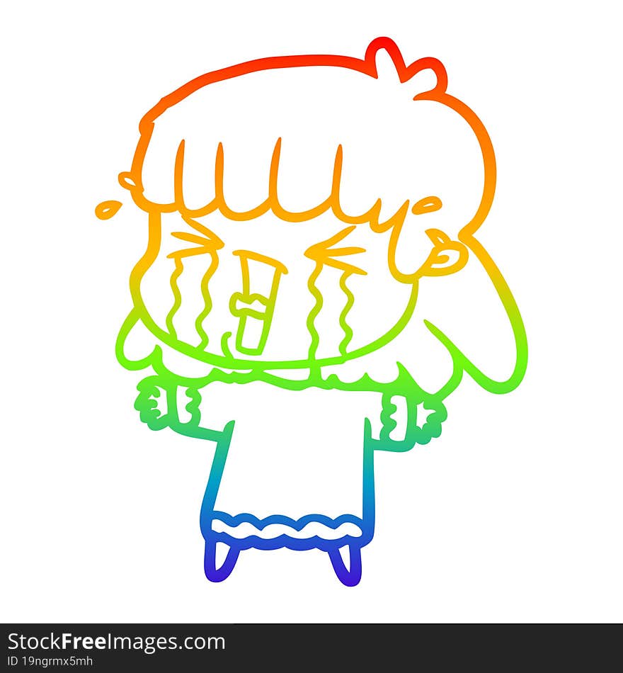 rainbow gradient line drawing cartoon woman in tears