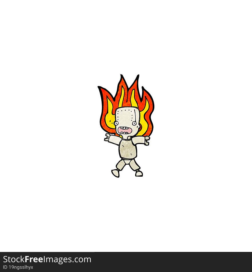 cartoon robot on fire