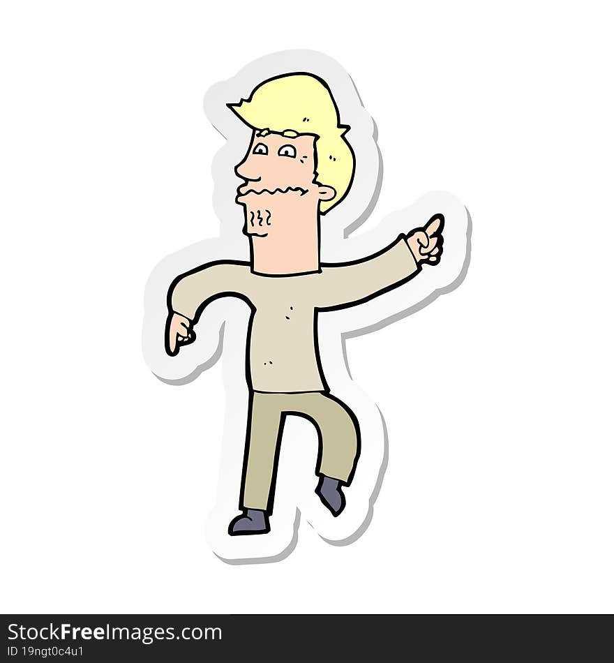 sticker of a cartoon worried man pointing