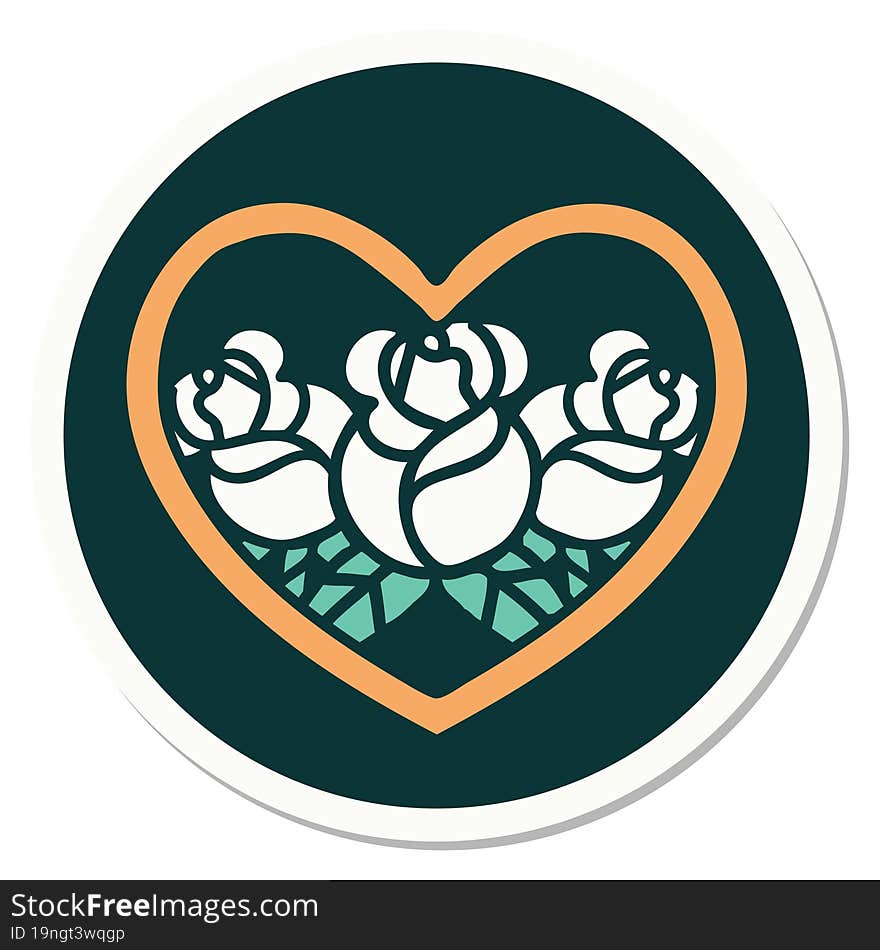 Tattoo Style Sticker Of A Heart And Flowers