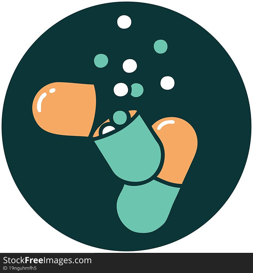 burst open medical capsule pill icon